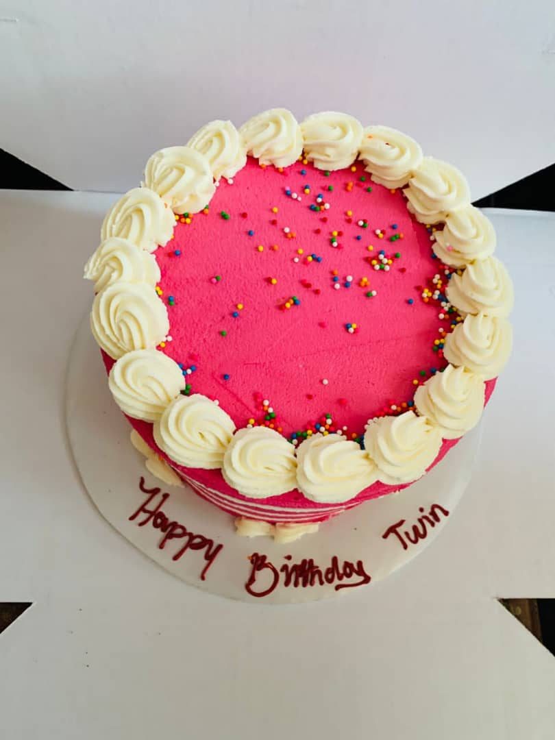 Pink rosette Happy Birthday Twin cake
