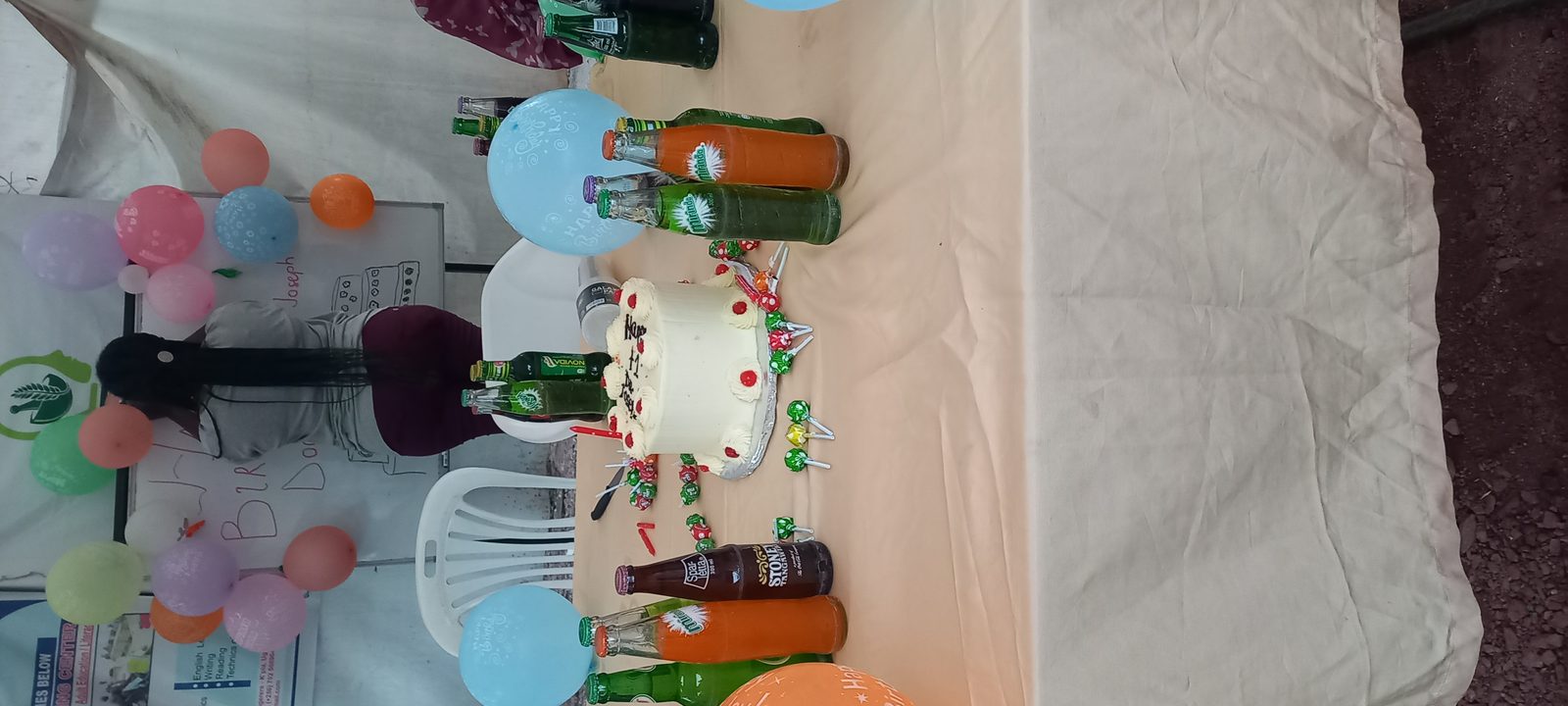 Birthday party table with Harika cake
